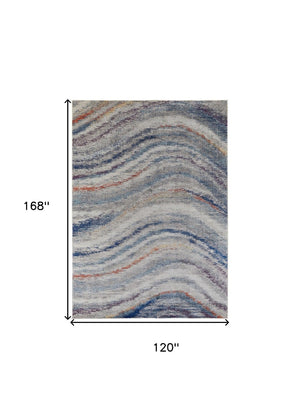 HomeRoots 7' Blue and Gray Abstract Area Rug - Durable, Stain-Resistant Power Loom Design with Non-Skid Backing 10' X 14' 513476