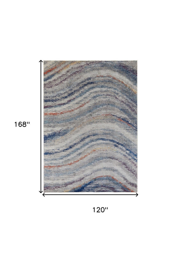 HomeRoots 7' Blue and Gray Abstract Area Rug - Durable, Stain-Resistant Power Loom Design with Non-Skid Backing 10' X 14' 513476