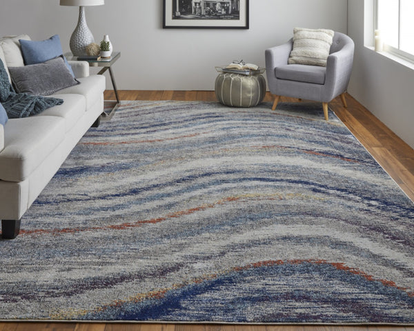 HomeRoots 7' Blue and Gray Abstract Area Rug - Durable, Stain-Resistant Power Loom Design with Non-Skid Backing 10' X 14' 513476