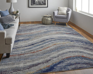 HomeRoots 7' Blue and Gray Abstract Area Rug - Durable, Stain-Resistant Power Loom Design with Non-Skid Backing 10' X 14' 513476