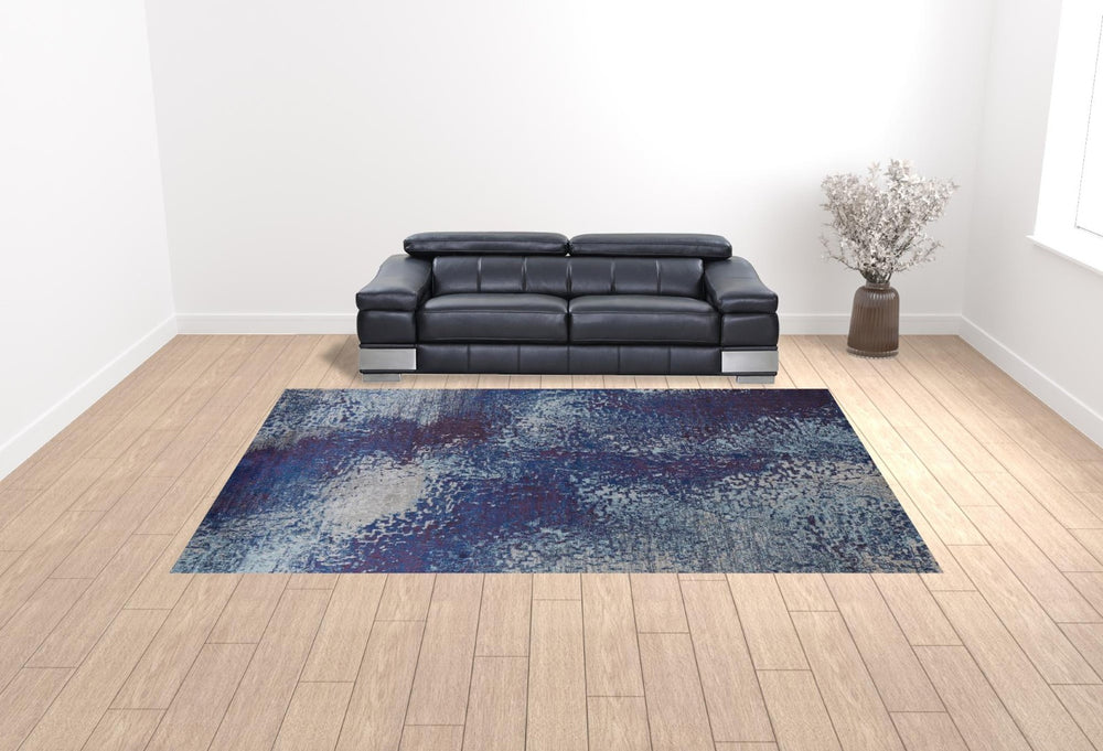 HomeRoots 10' Abstract Area Rug in Blue, Purple & Ivory – Stain Resistant, Durable, Modern Design for Homes 10' X 14' 513498