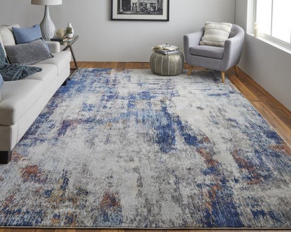 HomeRoots 7' Elegant Ivory and Blue Abstract Area Rug - Durable, Stain-Resistant Design for Modern Spaces 7' X 10' 513505