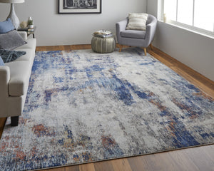 HomeRoots 7' Elegant Ivory and Blue Abstract Area Rug - Durable, Stain-Resistant Design for Modern Spaces 7' X 10' 513505