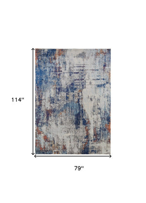 HomeRoots 7' Elegant Ivory and Blue Abstract Area Rug - Durable, Stain-Resistant Design for Modern Spaces 7' X 10' 513505