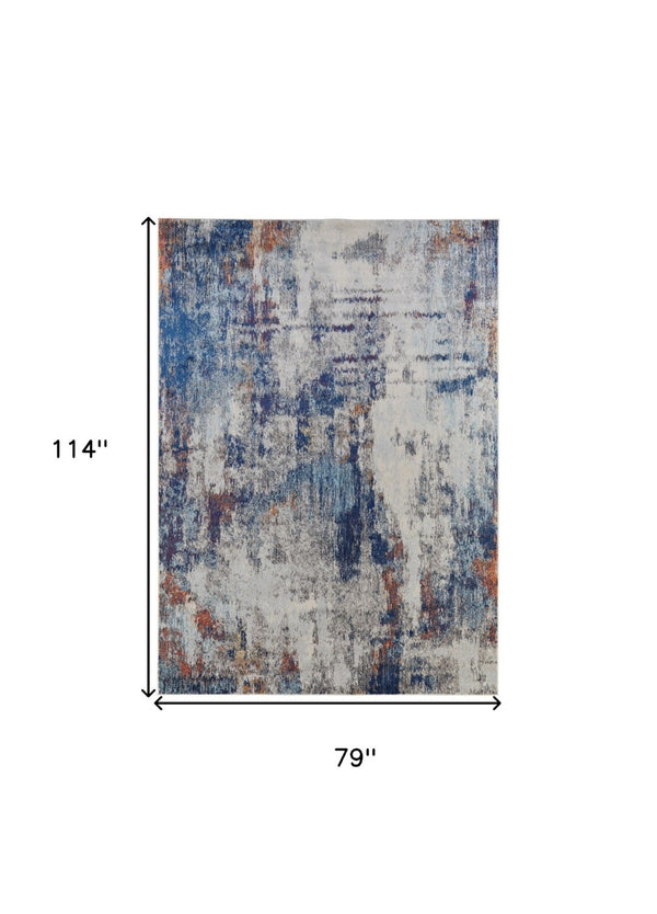 HomeRoots 7' Elegant Ivory and Blue Abstract Area Rug - Durable, Stain-Resistant Design for Modern Spaces 7' X 10' 513505