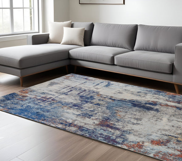 HomeRoots 7' Elegant Ivory and Blue Abstract Area Rug - Durable, Stain-Resistant Design for Modern Spaces 8' X 10' 513506