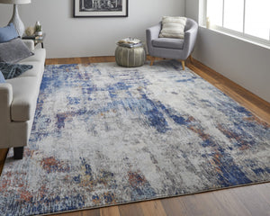 HomeRoots 7' Elegant Ivory and Blue Abstract Area Rug - Durable, Stain-Resistant Design for Modern Spaces 8' X 10' 513506