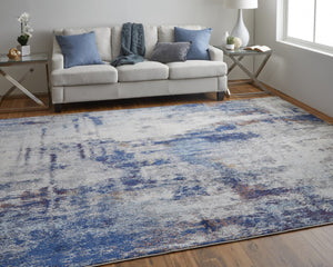 HomeRoots 7' Elegant Ivory and Blue Abstract Area Rug - Durable, Stain-Resistant Design for Modern Spaces 8' X 10' 513506
