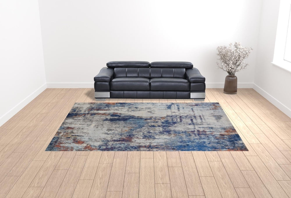 HomeRoots 7' Elegant Ivory and Blue Abstract Area Rug - Durable, Stain-Resistant Design for Modern Spaces 10' X 14' 513508