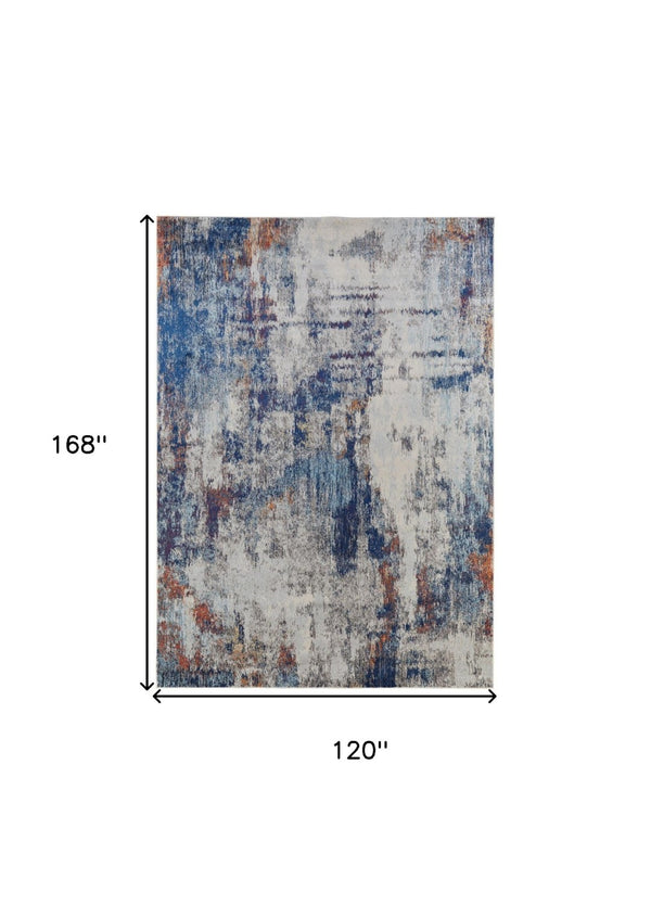 HomeRoots 7' Elegant Ivory and Blue Abstract Area Rug - Durable, Stain-Resistant Design for Modern Spaces 10' X 14' 513508
