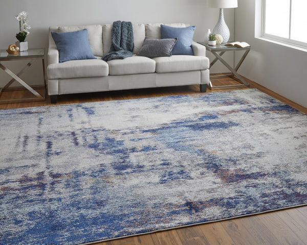 HomeRoots 7' Elegant Ivory and Blue Abstract Area Rug - Durable, Stain-Resistant Design for Modern Spaces 10' X 14' 513508