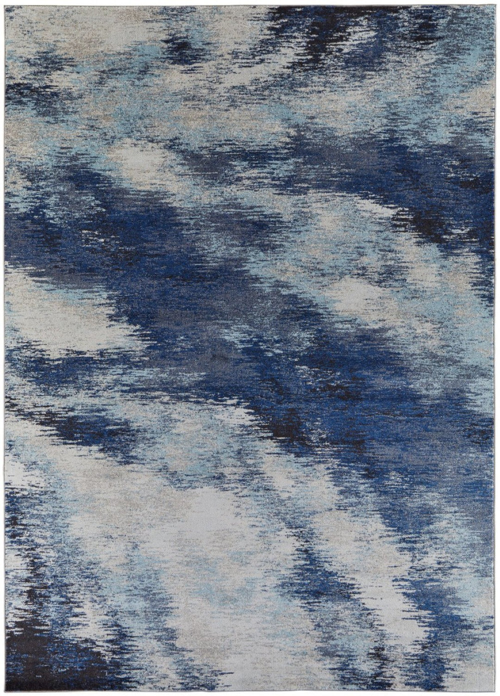 HomeRoots 10' Blue and Ivory Abstract Area Rug - Durable, Stain Resistant Power Loom Design for Stylish Spaces 10' X 14' 513519