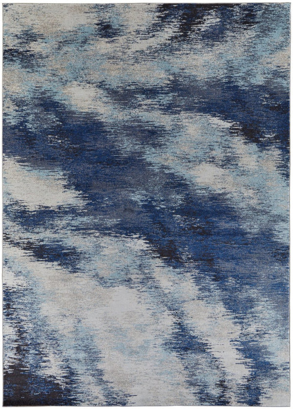 HomeRoots 10' Blue and Ivory Abstract Area Rug - Durable, Stain Resistant Power Loom Design for Stylish Spaces 10' X 14' 513519