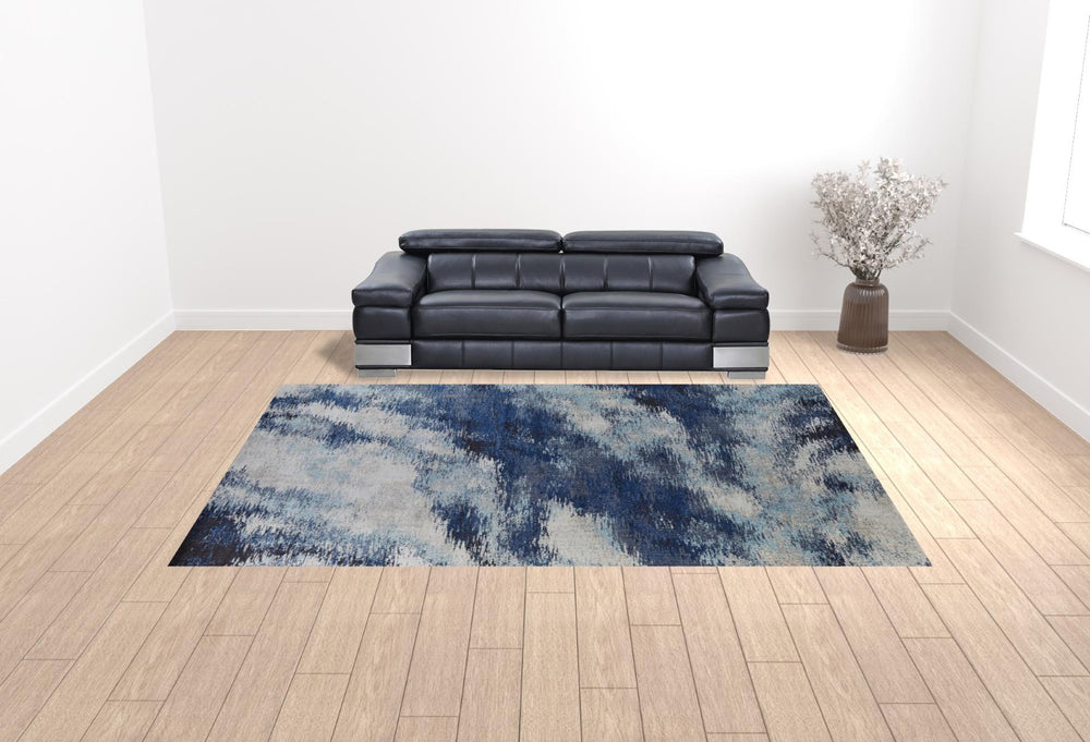 HomeRoots 10' Blue and Ivory Abstract Area Rug - Durable, Stain Resistant Power Loom Design for Stylish Spaces 10' X 14' 513519