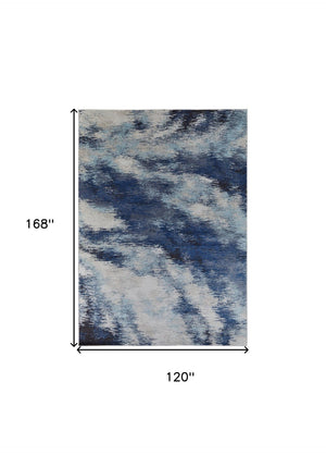 HomeRoots 10' Blue and Ivory Abstract Area Rug - Durable, Stain Resistant Power Loom Design for Stylish Spaces 10' X 14' 513519
