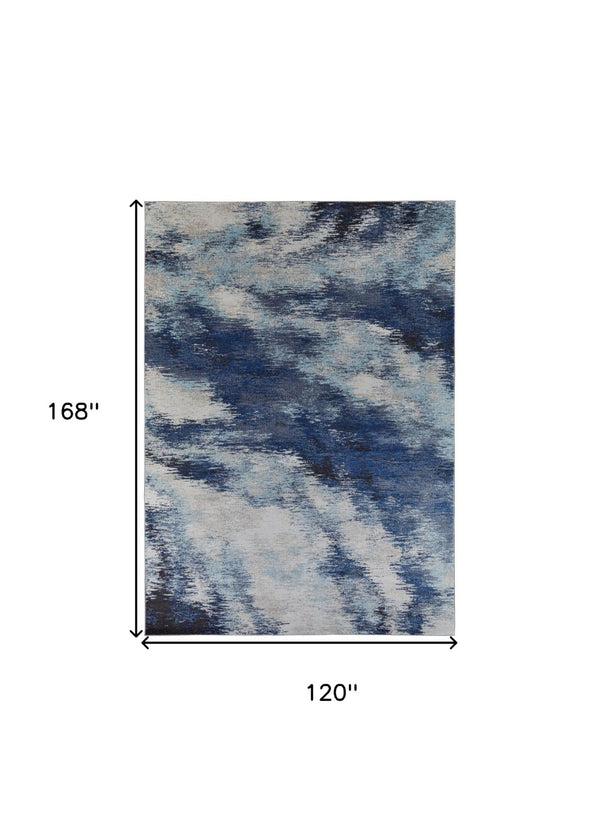 HomeRoots 10' Blue and Ivory Abstract Area Rug - Durable, Stain Resistant Power Loom Design for Stylish Spaces 10' X 14' 513519