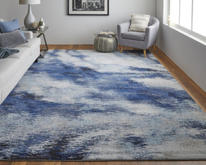 HomeRoots 10' Blue and Ivory Abstract Area Rug - Durable, Stain Resistant Power Loom Design for Stylish Spaces 10' X 14' 513519