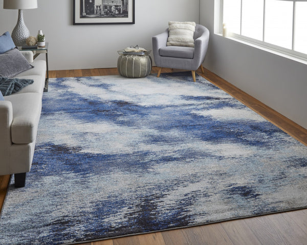 HomeRoots 10' Blue and Ivory Abstract Area Rug - Durable, Stain Resistant Power Loom Design for Stylish Spaces 10' X 14' 513519