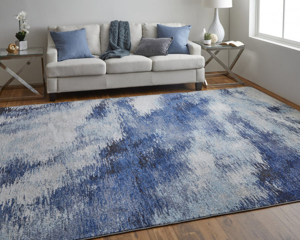 HomeRoots 10' Blue and Ivory Abstract Area Rug - Durable, Stain Resistant Power Loom Design for Stylish Spaces 10' X 14' 513519