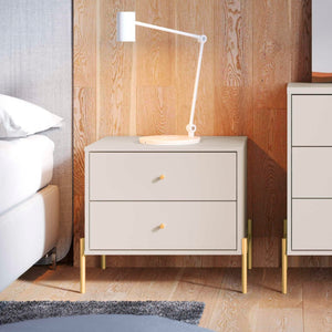 Manhattan Comfort Jasper Nightstand With Glamorous Gold Steel Legs For Modern Chic Bedroom And Living Room Decor Off White Mdf 51353