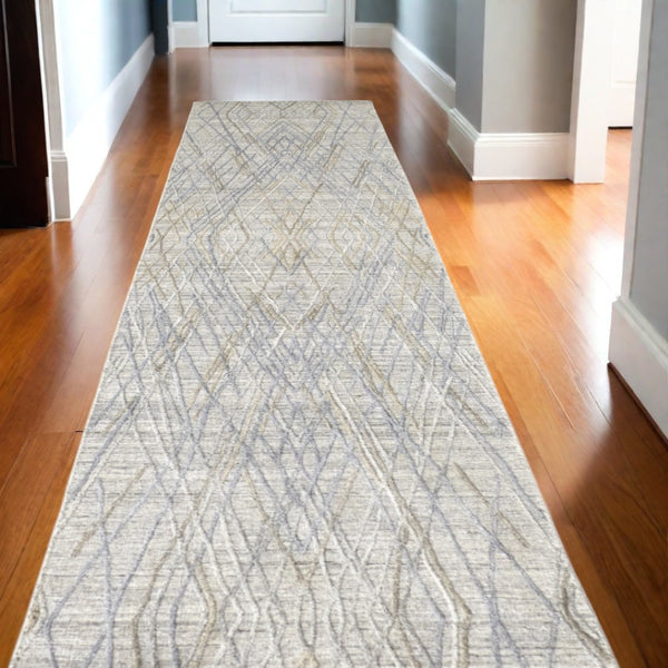 HomeRoots 4' Elevate Your Space with a Hand-Woven Gray and Ivory Abstract Area Rug for Modern Decor Comfort 10' Runner 513549