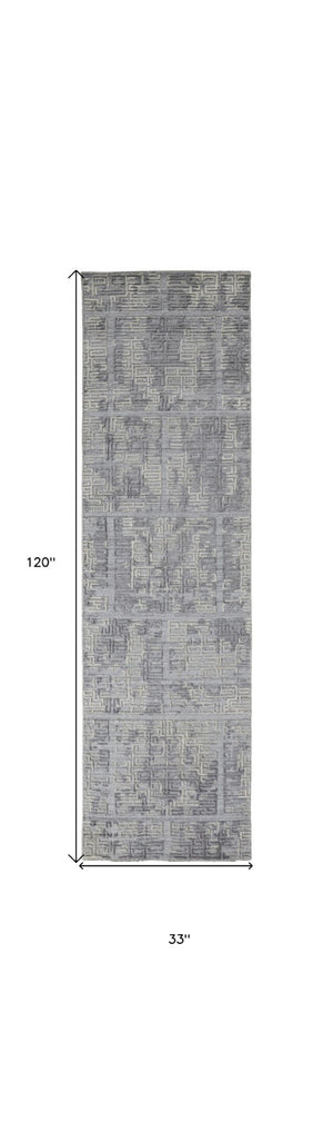HomeRoots 4' Hand Woven Gray and Ivory Abstract Area Rug – Contemporary Style for Modern Home Décor 10' Runner 513558