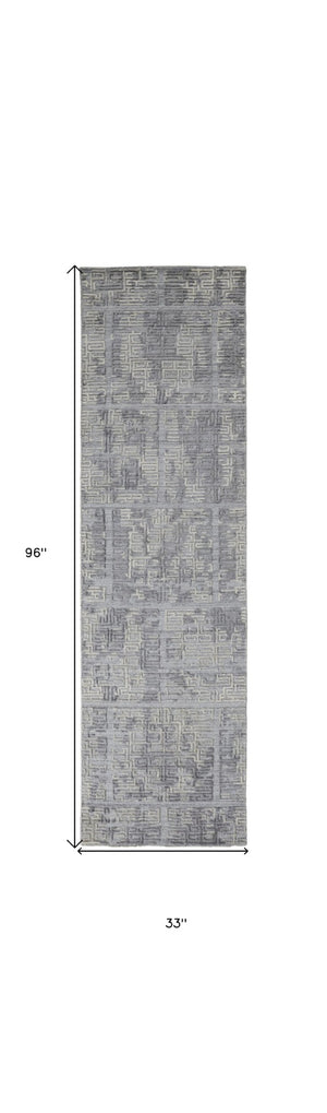 HomeRoots 4' Hand Woven Gray and Ivory Abstract Area Rug – Contemporary Style for Modern Home Décor 8' Runner 513559