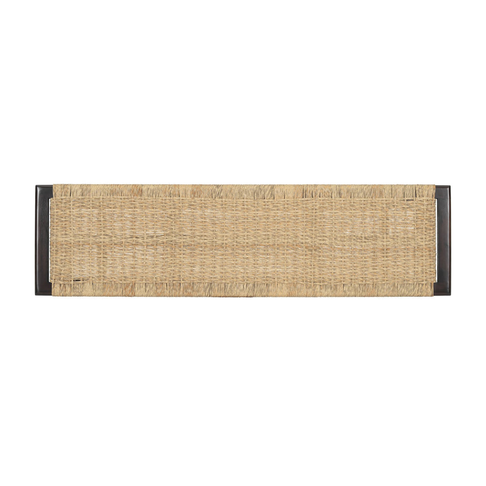 English Elm Farmhouse Solid Wood Rattan Bench – 59" Indoor & Covered Outdoor Seating, Moisture-Resistant Finish, Seats 3 Walnut N842P271335D