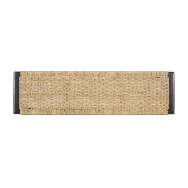 English Elm Farmhouse Solid Wood Rattan Bench – 59" Indoor & Covered Outdoor Seating, Moisture-Resistant Finish, Seats 3 Walnut N842P271335D