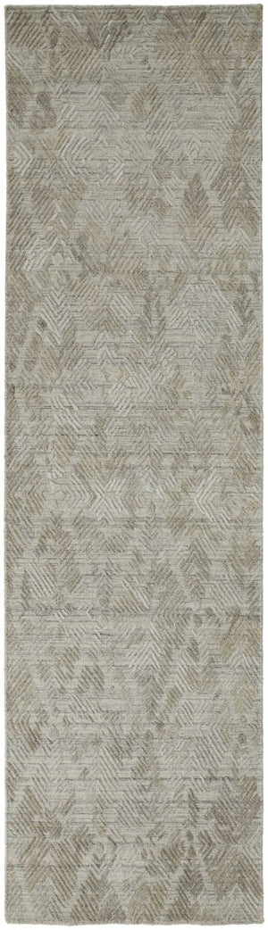 HomeRoots 4' Taupe and Gray Abstract Hand Woven Area Rug - Artisan Crafted for Comfort and Style in Any Room 10' Runner 513576