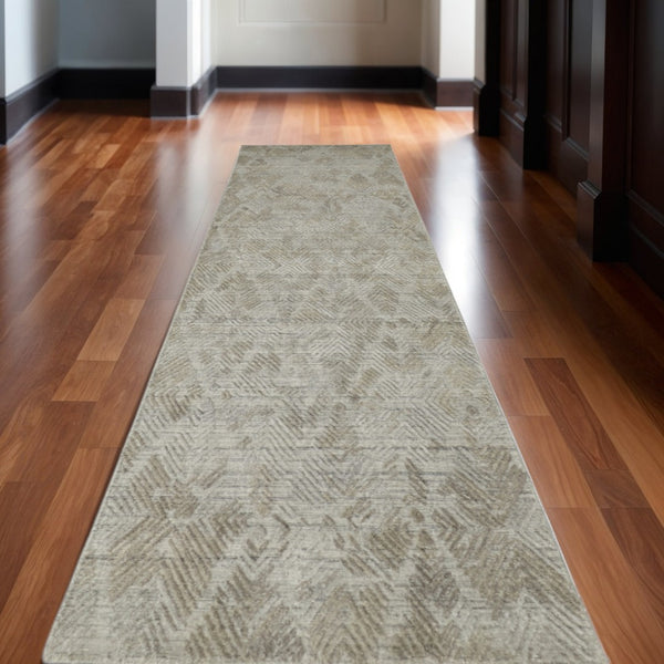 HomeRoots 4' Taupe and Gray Abstract Hand Woven Area Rug - Artisan Crafted for Comfort and Style in Any Room 10' Runner 513576
