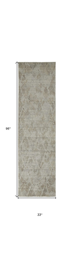 HomeRoots 4' Taupe and Gray Abstract Hand Woven Area Rug - Artisan Crafted for Comfort and Style in Any Room 8' Runner 513577