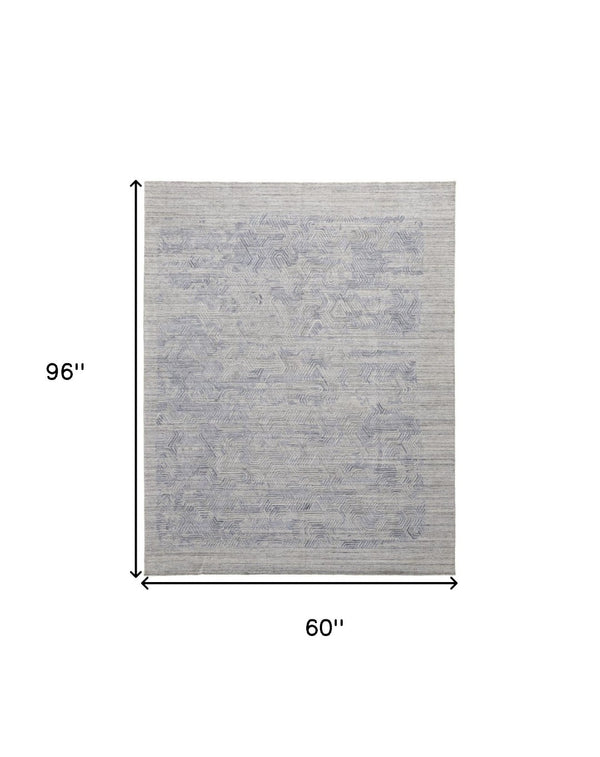 HomeRoots 4' Blue and Gray Abstract Hand Woven Area Rug – Distressed Design for Modern Interior Elegance 5' X 8' 513581