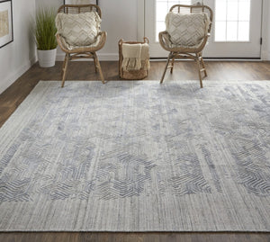 HomeRoots 4' Blue and Gray Abstract Hand Woven Area Rug – Distressed Design for Modern Interior Elegance 5' X 8' 513581