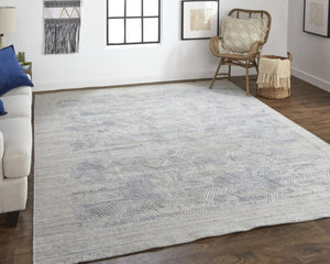 HomeRoots 4' Blue and Gray Abstract Hand Woven Area Rug – Distressed Design for Modern Interior Elegance 8' X 10' 513582