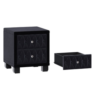 English Elm Elegant Velvet Upholstered Nightstand with Crystal Knobs Tufted Glam Bedside Storage Black N733P210398B