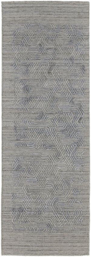 HomeRoots 4' Blue and Gray Abstract Hand Woven Area Rug – Distressed Design for Modern Interior Elegance 8' Runner 513586