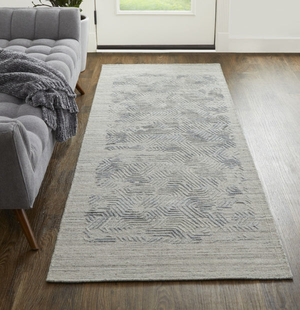 HomeRoots 4' Blue and Gray Abstract Hand Woven Area Rug – Distressed Design for Modern Interior Elegance 8' Runner 513586