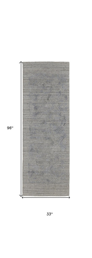HomeRoots 4' Blue and Gray Abstract Hand Woven Area Rug – Distressed Design for Modern Interior Elegance 8' Runner 513586