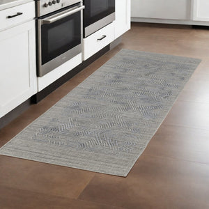 HomeRoots 4' Blue and Gray Abstract Hand Woven Area Rug – Distressed Design for Modern Interior Elegance 8' Runner 513586