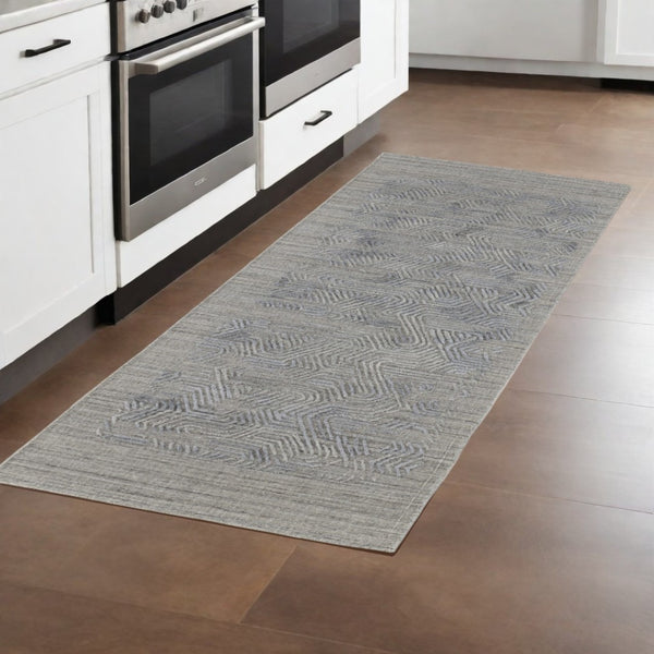 HomeRoots 4' Blue and Gray Abstract Hand Woven Area Rug – Distressed Design for Modern Interior Elegance 8' Runner 513586