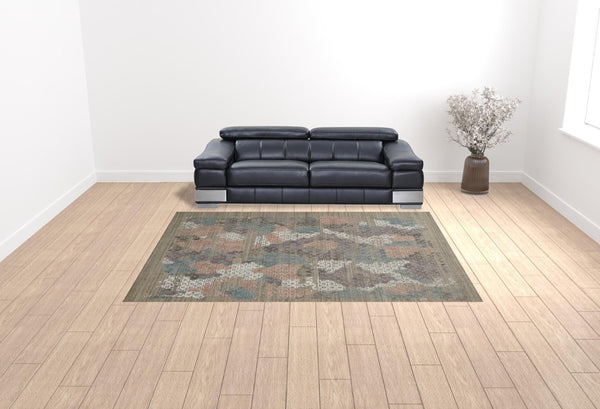 HomeRoots 4' Hand-Woven Pink and Blue Abstract Area Rug - Unique Distressed Design for Cozy Living Spaces 9' X 12' 513592