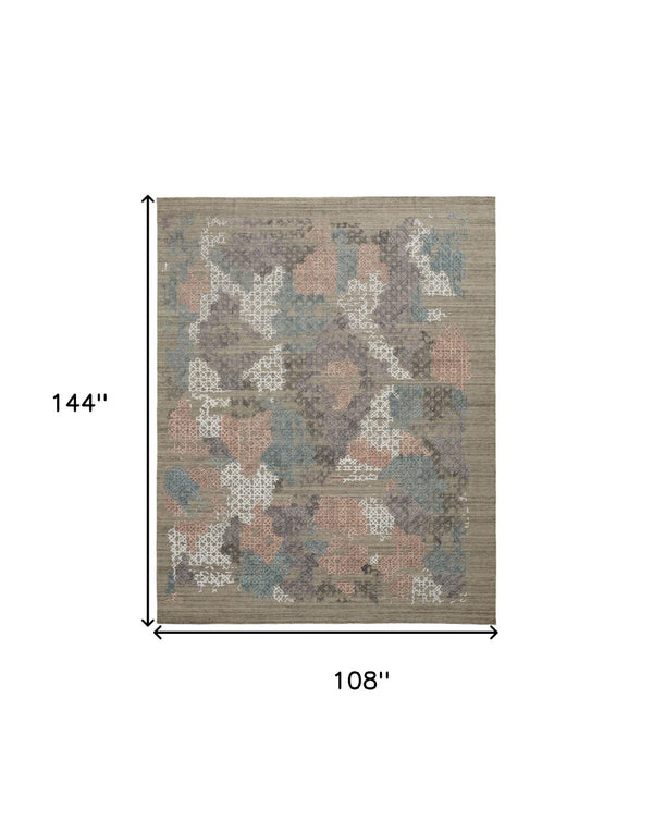 HomeRoots 4' Hand-Woven Pink and Blue Abstract Area Rug - Unique Distressed Design for Cozy Living Spaces 9' X 12' 513592