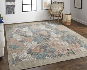 HomeRoots 4' Hand-Woven Pink and Blue Abstract Area Rug - Unique Distressed Design for Cozy Living Spaces 9' X 12' 513592