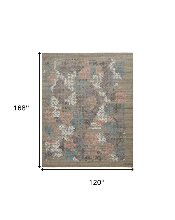 HomeRoots 4' Hand-Woven Pink and Blue Abstract Area Rug - Unique Distressed Design for Cozy Living Spaces 10' X 14' 513593