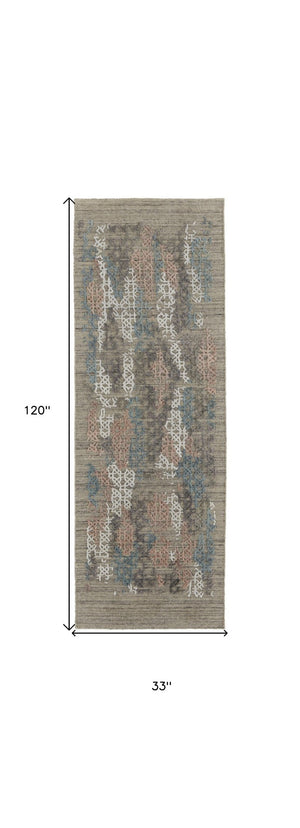 HomeRoots 4' Hand-Woven Pink and Blue Abstract Area Rug - Unique Distressed Design for Cozy Living Spaces 10' Runner 513594