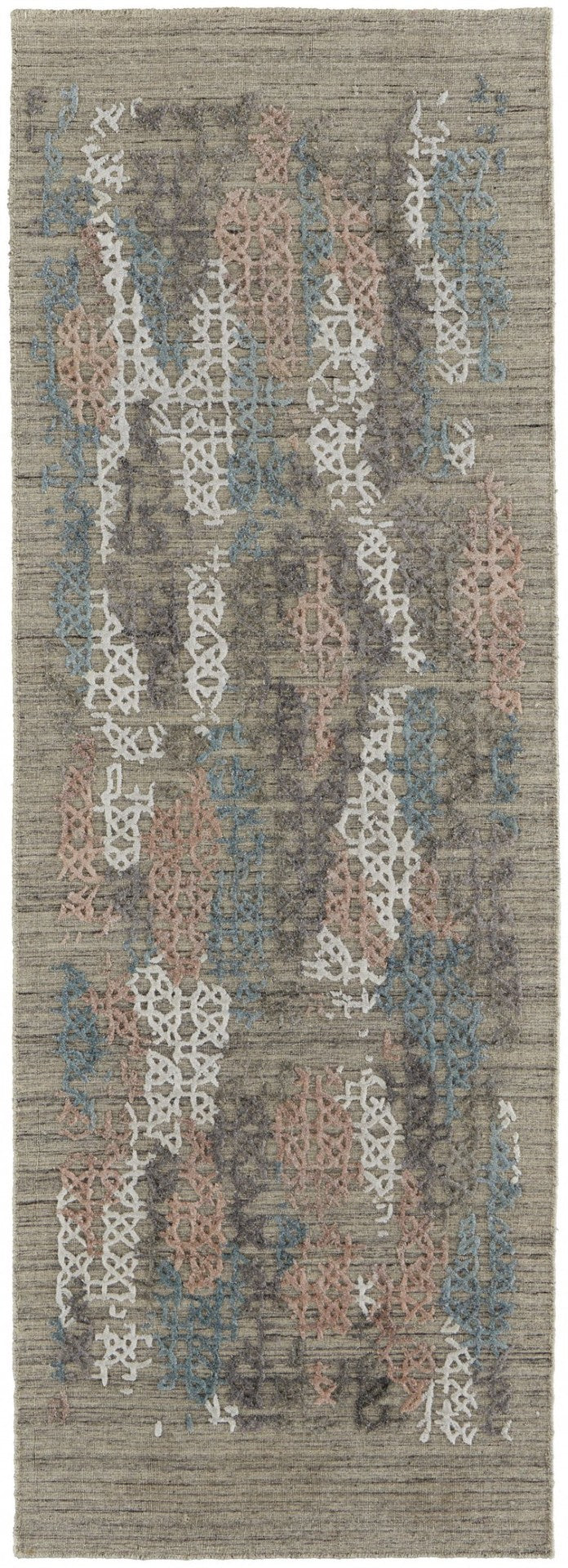 HomeRoots 4' Hand-Woven Pink and Blue Abstract Area Rug - Unique Distressed Design for Cozy Living Spaces 8' Runner 513595