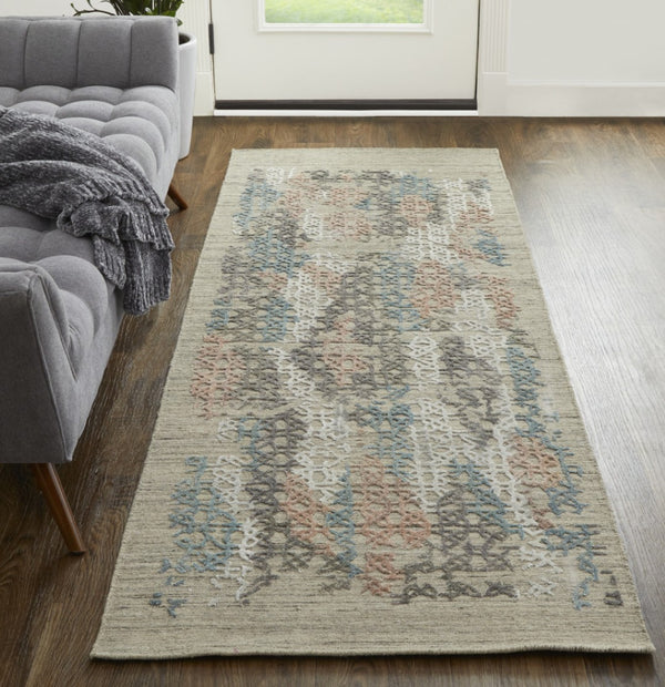 HomeRoots 4' Hand-Woven Pink and Blue Abstract Area Rug - Unique Distressed Design for Cozy Living Spaces 8' Runner 513595