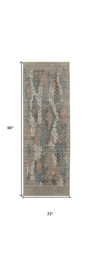 HomeRoots 4' Hand-Woven Pink and Blue Abstract Area Rug - Unique Distressed Design for Cozy Living Spaces 8' Runner 513595