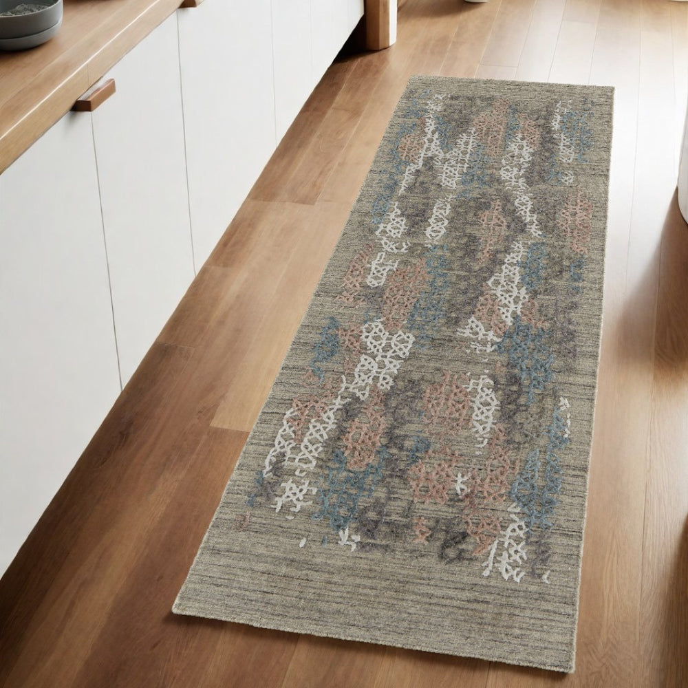 HomeRoots 4' Hand-Woven Pink and Blue Abstract Area Rug - Unique Distressed Design for Cozy Living Spaces 8' Runner 513595